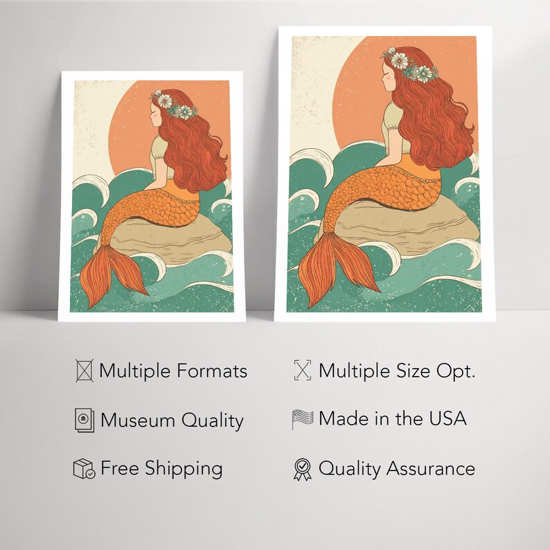 Vintage Mermaid Wall Art Printable Digital Download for Beach House ...