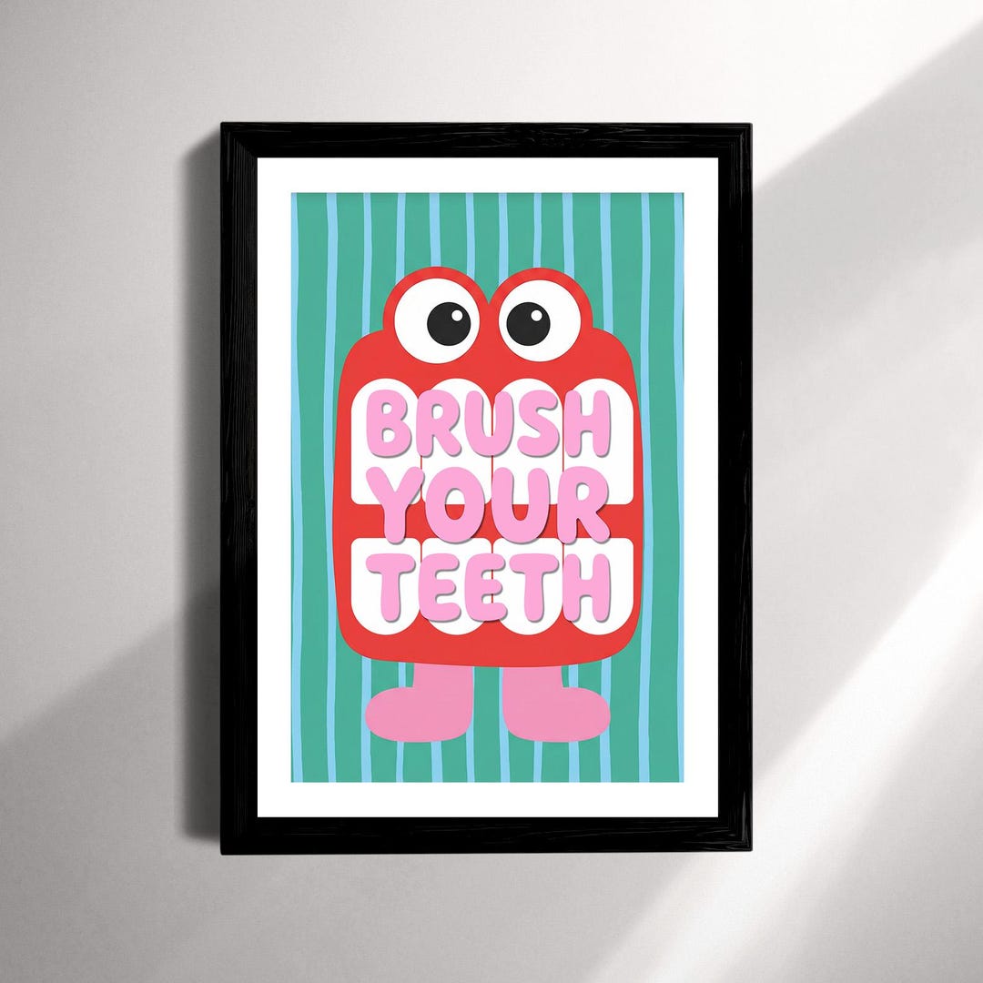 Brush Your Teeth Kids Bathroom Printable Wall Art Poster Colorful ...
