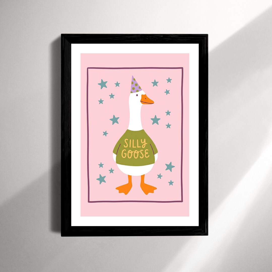 Silly Goose Nursery Wall Art Print Whimsical Cartoon Goose Illustration ...