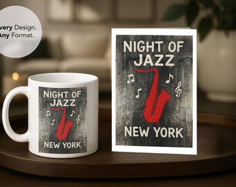 Vintage Saxophone Jazz Poster, New York Music Design (Print and Digital)