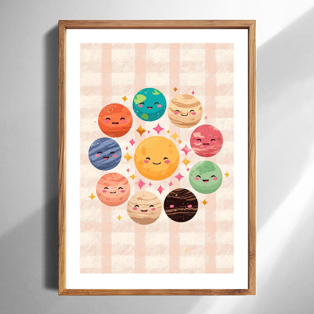 Kawaii Solar System Printable Wall Art Cute Smiling Planets and Sun ...