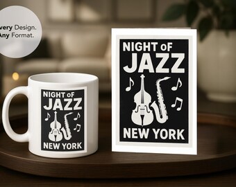 Kitchen Wall Art Print, Jazz New York Mug, Mediterranean Art, Dining Room Art, Foodie Gift, Food Illustration