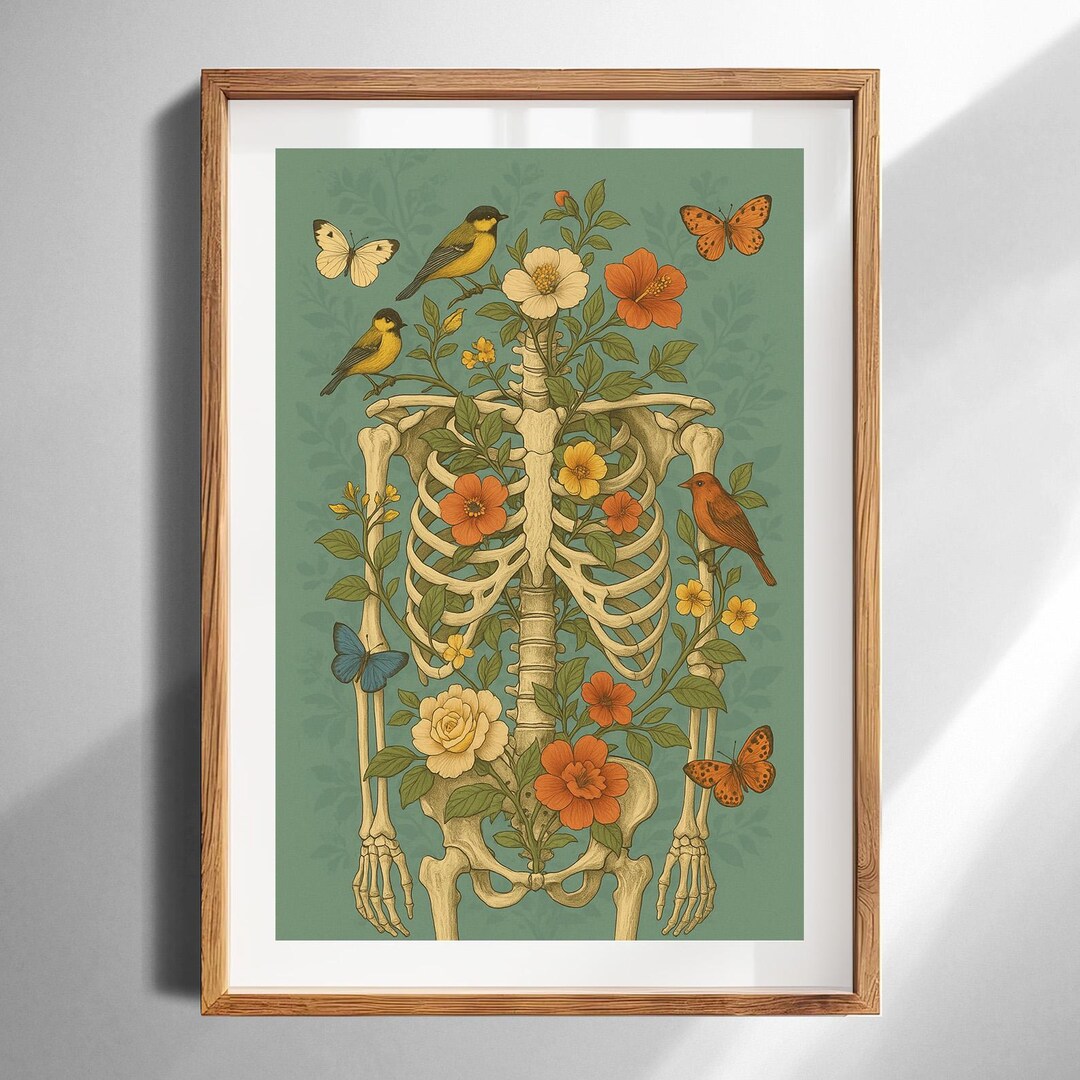 Botanical Skeleton Wall Art Print With Vintage Floral Rib Cage ...