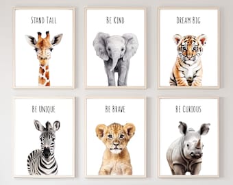 Safari Tier Kinderzimmer Drucke, Set von 6, Aquarell Jungle Art