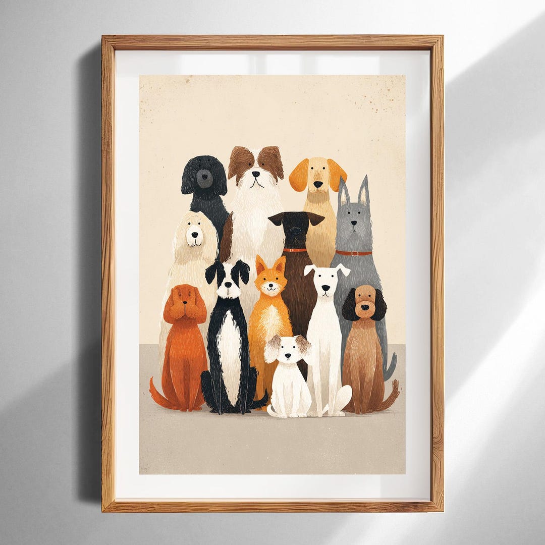 Whimsical Dog Family Wall Art Print for Pet Lovers Digital Download ...