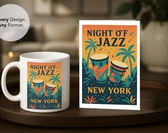 Jazz Mug & Art Print Set: New York Tropical Drum Design