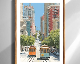 San Francisco Cable Car Stadtbild Kunstdruck Vintage Urban Tunnel Illustration auf Fine Art Papier für das Home Office Dekor Digitaler Download