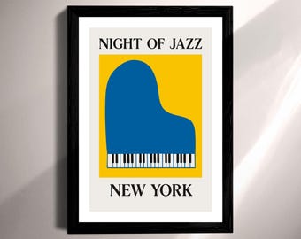 Night of Jazz Poster | Abstract Blue Piano Art (Print and Digital)