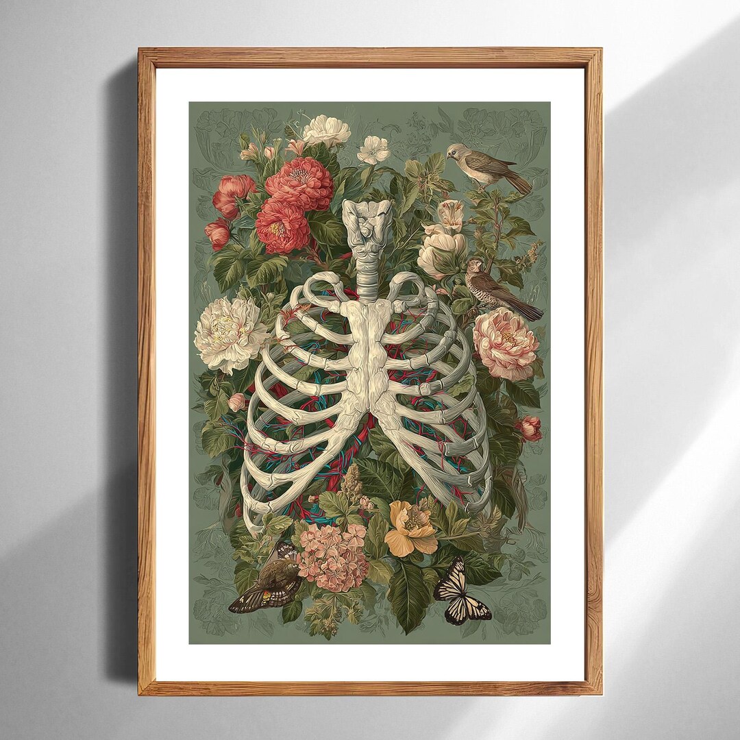 Anatomical Rib Cage Floral Birds Art Print Botanical Vintage Style ...
