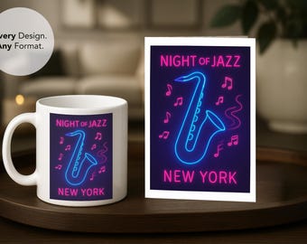 Neon Saxophone New York Jazz Mug & Print (Print and Digital)