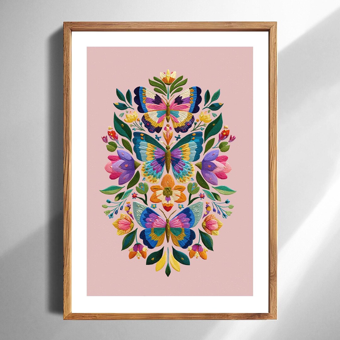 Vibrant Butterfly Floral Art Print Symmetrical Botanical Wall Decor ...
