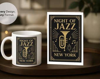 Art Deco Jazz Mug & Print Set, New York Home Decor (Print and Digital)