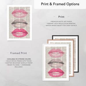 Vintage Newspaper Kiss Print with Pink Lipstick and Eyelash Illustration Romantic Wall Art Decor for Makeup Studio Living Room Modern Print image 4