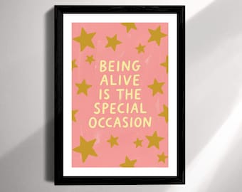 Motivierende Typografie Wand Kunst Druck Sein Alive ist Der besondere Anlass Inspiration Gold Sterne Poster Minimalist Rosa Modernes Wohndekor