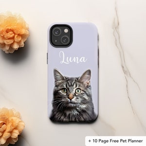 Pet Portrait Phone Case, Personalized Dog Photo Name Cover, Unique Animal Lovers, Customized Cat iPhone Case, Memorable Pet Keepsake Gift