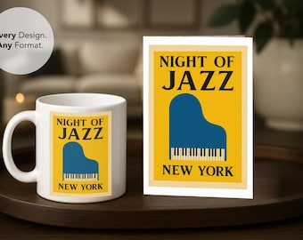 Music Wall Art Print, Night Jazz Ceramic Mug, Vintage Music, Studio Decor, Musician Gift, Music Print