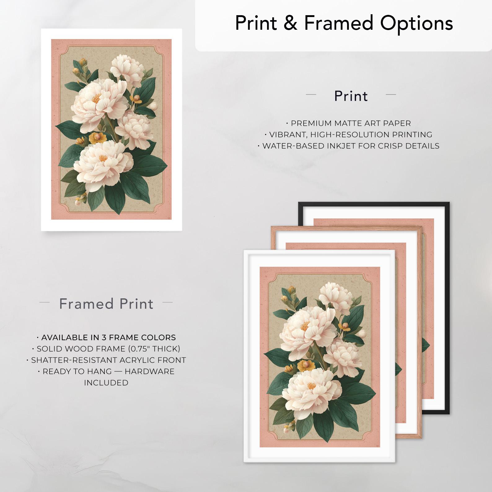 Vintage Botanical Peony Wall Art Print With Soft Peach Floral ...