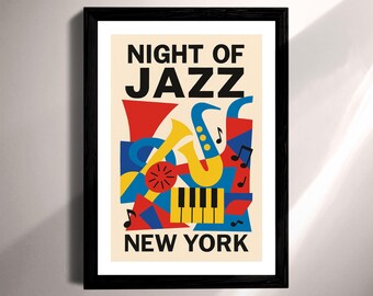 Night of Jazz New York Art Print: Colorful Abstract Music Poster (Print and Digital)