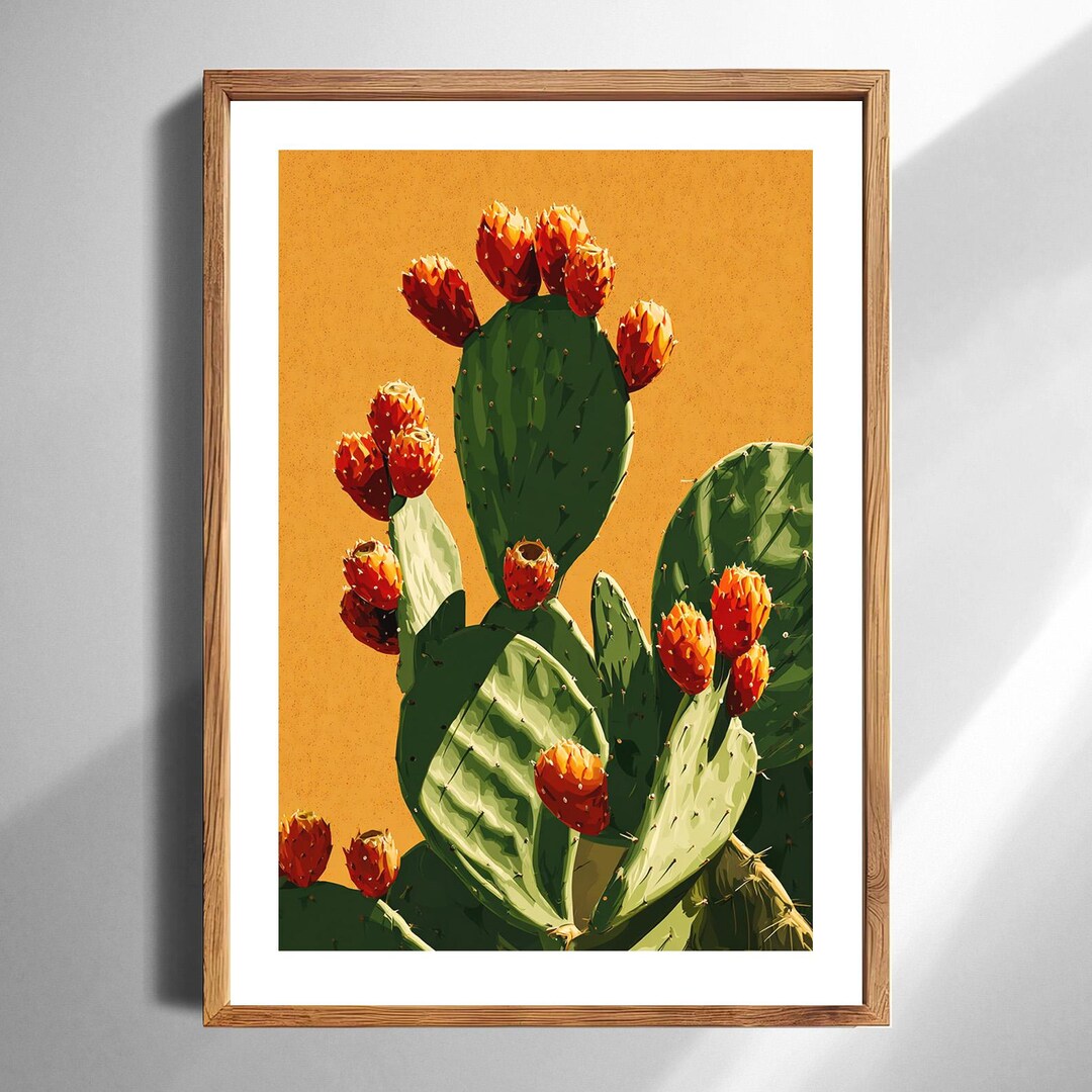 Prickly Pear Cactus Wall Art Print Desert Botanical Art for Living Room ...