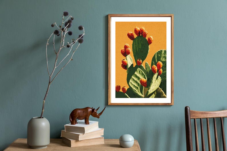 Prickly Pear Cactus Wall Art Print Desert Botanical Art for Living Room ...