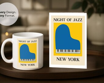Jazz Piano Art Print & Coffee Mug Set, Modern Music Lover Gift
