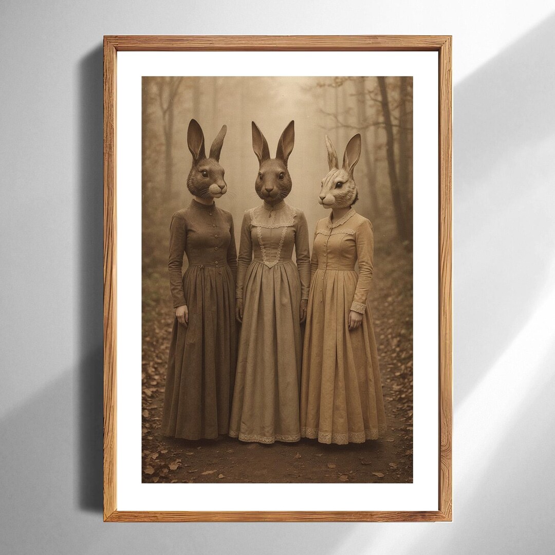 Printable Surreal Rabbit Ladies Wall Art Vintageinspired Animal ...