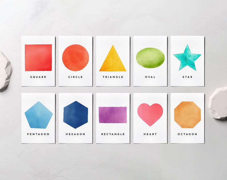 Watercolor Shape Flash Cards, Montessori Learning (set of 10) - Etsy