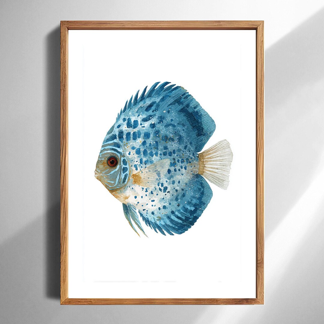 Discus Print Blue Discus Fish Watercolor Art Print Nautical Marine Aquarium Wall ...