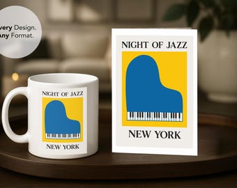 Kitchen Wall Art Print, Night Jazz Coffee Mug, Mediterranean Art, Dining Room Art, Foodie Gift, Food Illustration