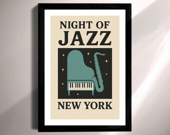 Vintage Jazz Poster | New York Music, Retro Piano Art (Print & Digital Download)