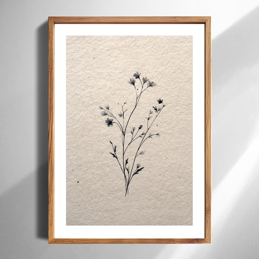 Minimalist Wildflower Art Print on Textured Paper Botanical Line ...