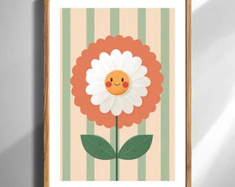 Lächelnde Daisy Wand Kunst Druck niedliche Sonnenblume Gesicht Blumen Kinderzimmer Dekor digitaler Download druckbares Poster für Kinderzimmer Wohnkultur