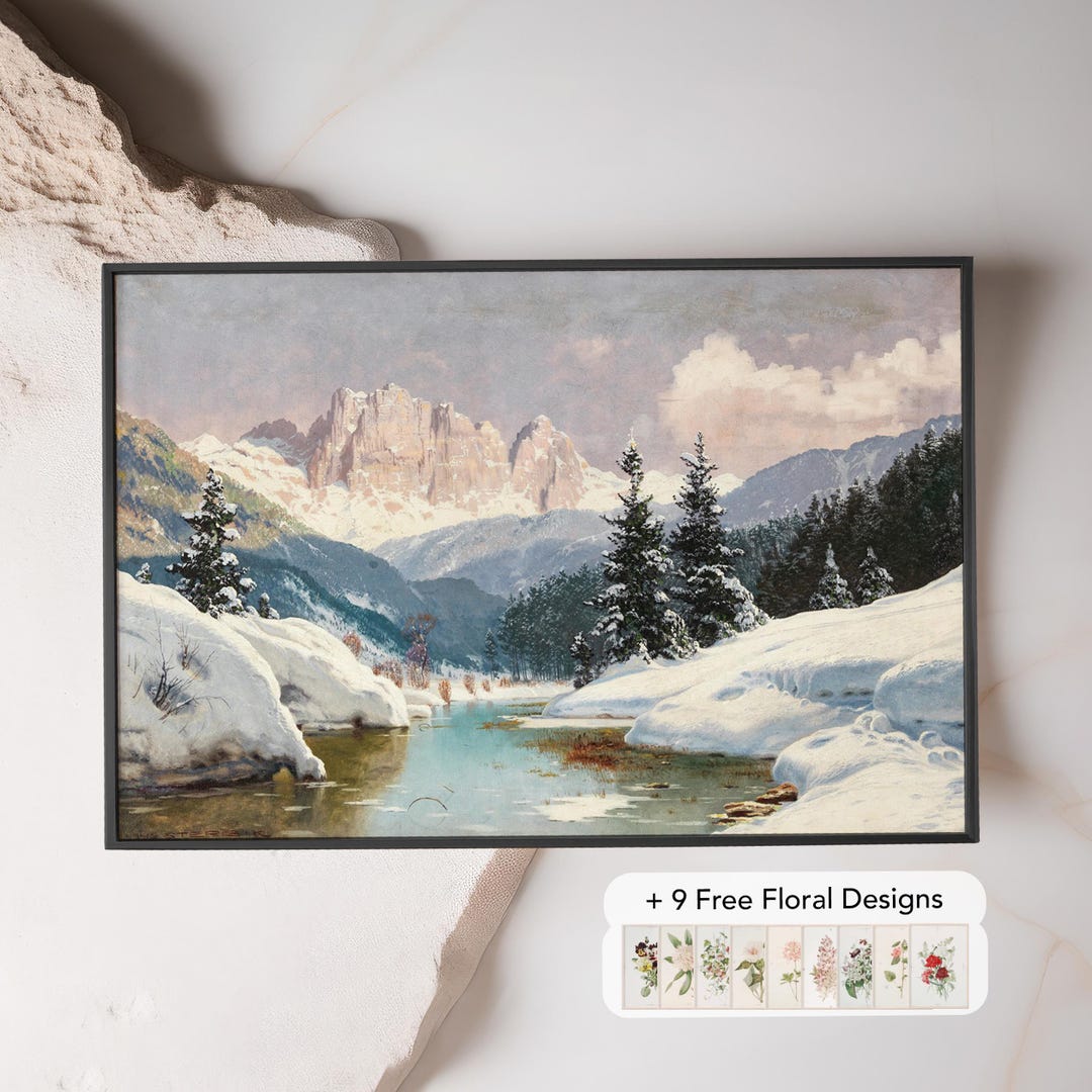 Winter Mountain Landscape Art Print Snowy River Scene Decor Framed ...