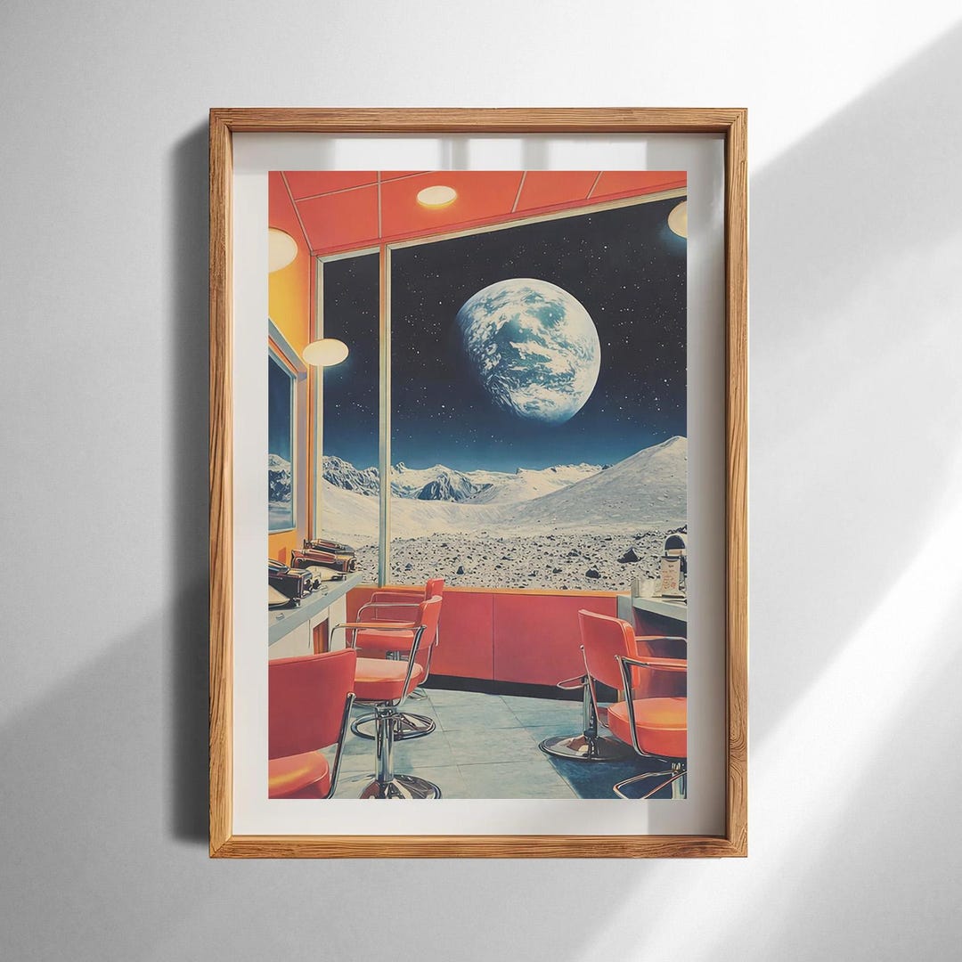 Retro Diner Space Wall Art Print Vintage Futurism Lunar Landscape for ...