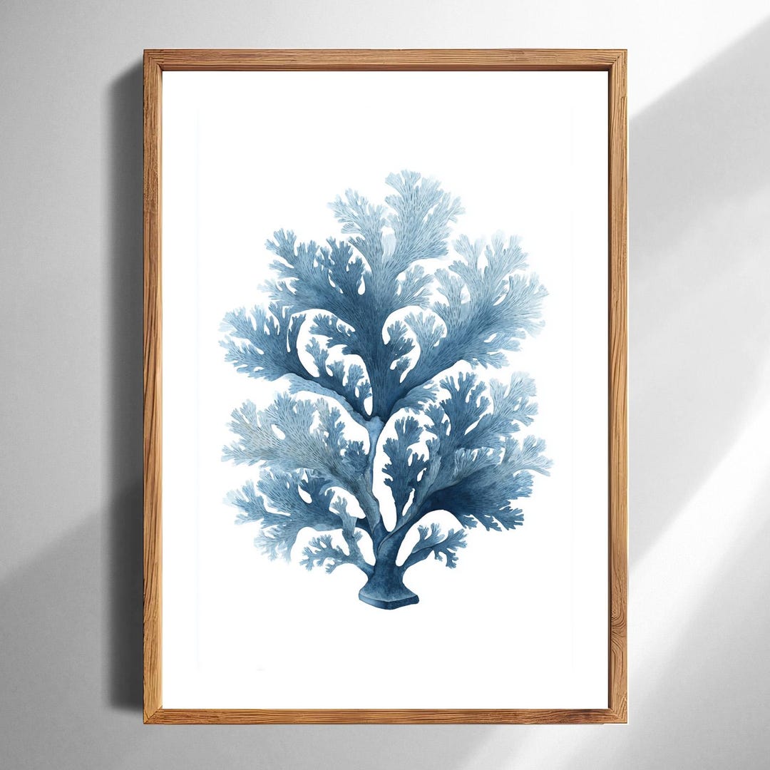Premium Framed Blue Coral Wall Art Print for Coastal Home Decor Modern ...