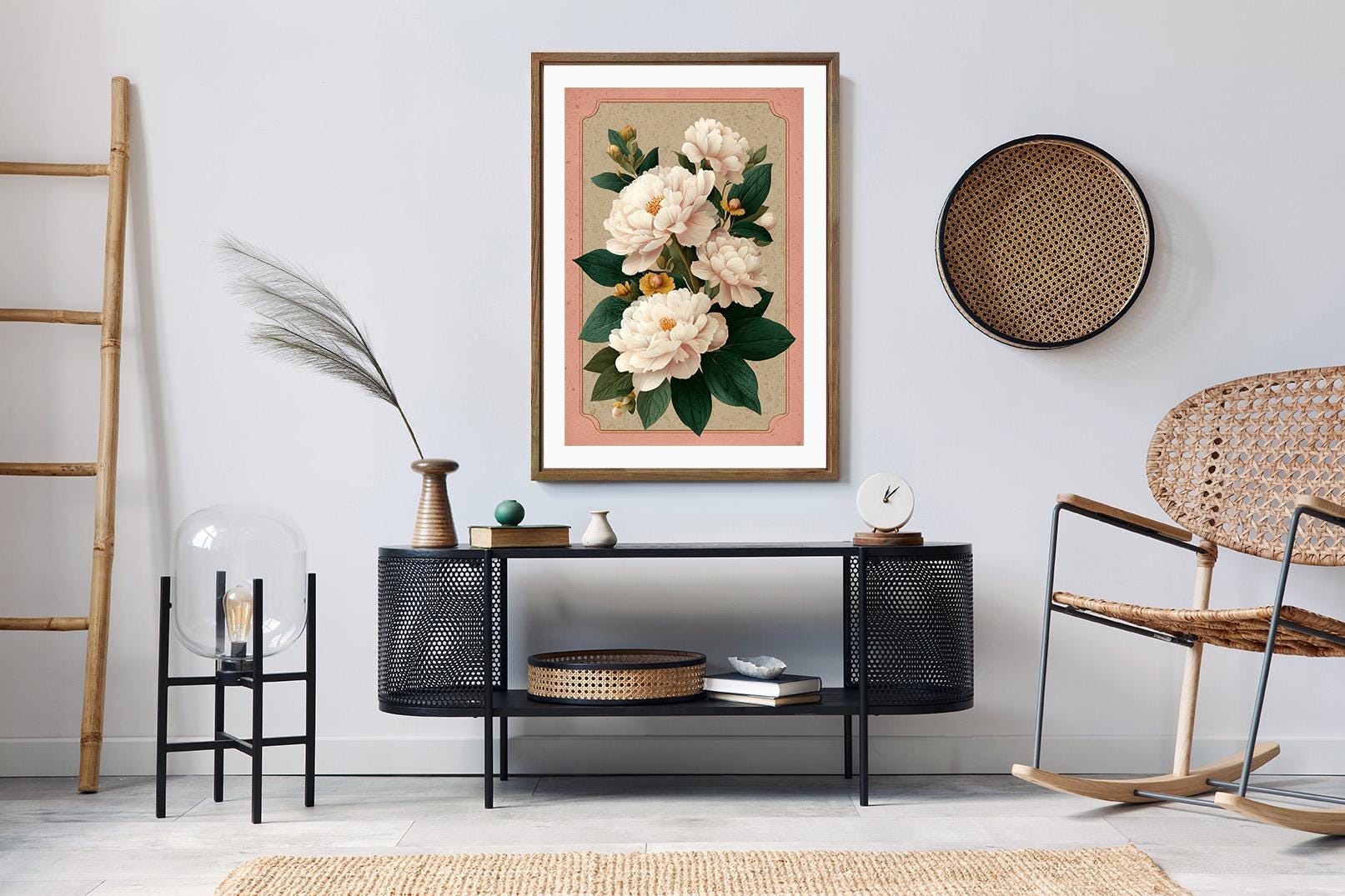 Vintage Botanical Peony Wall Art Print With Soft Peach Floral ...