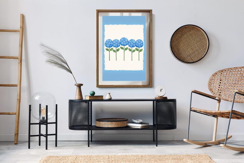 Blue Hydrangea Watercolor Wall Art Printable Digital Download for ...