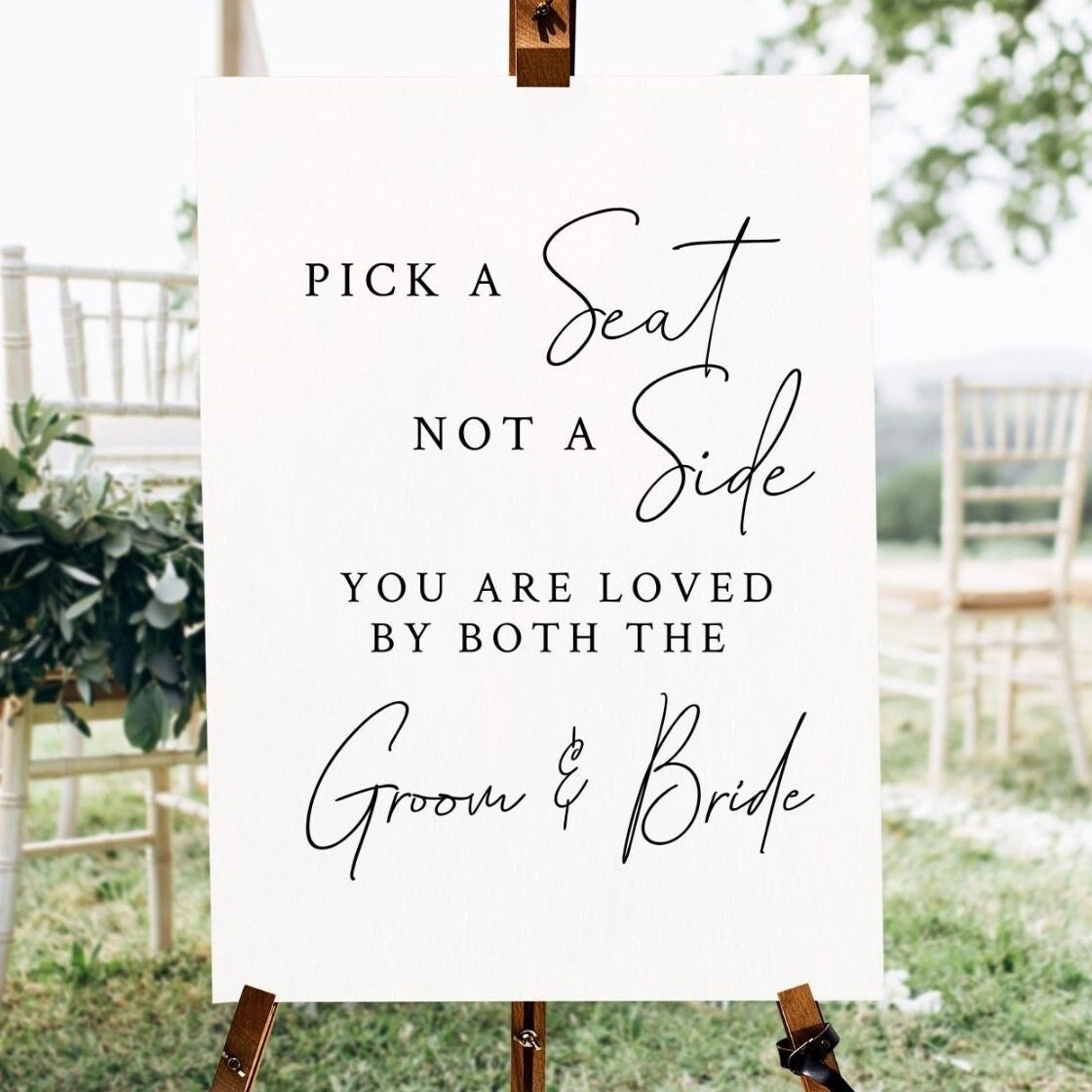 Calligraphy Frosted Wedding Sign Pick a Seat Not a Side EWSG042