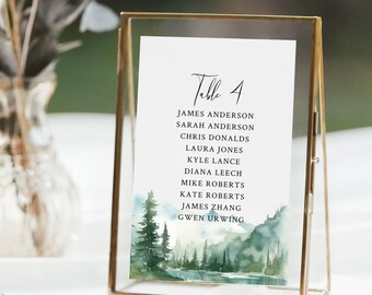 Lake Wedding Seating Chart |  Woodland Seating Chart Cards | Mountain Seating Chart  | EDITABLE TEMPLATE  7 Lake & Mountain Images, 3 Sizes