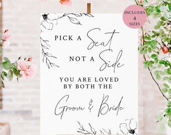 Pick a Seat Not a Side Sign, Wedding Seating Chart Template, Wedding Ceremony Sign, Welcome Sign for Wedding Sign, Wedding Welcome si, CC001