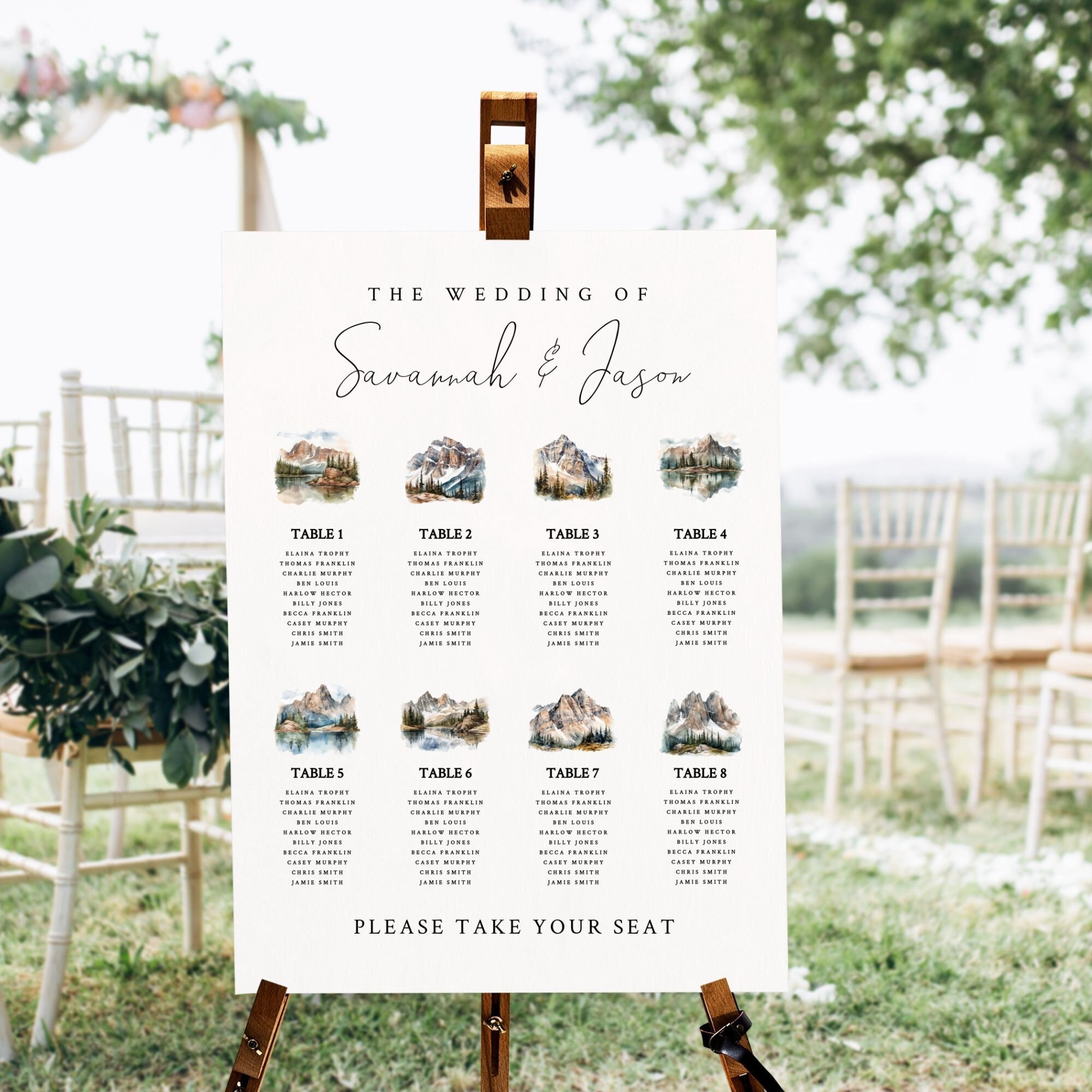 Mountain Seating Chart Template Lake Wedding Seating Plan Modern