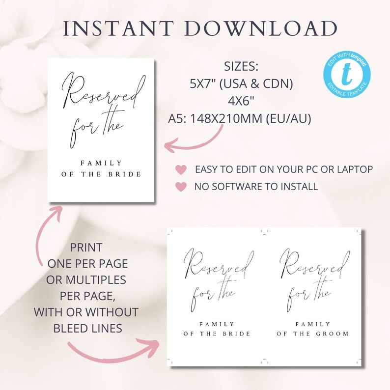 Editable Reserved Table Sign Template Simple Wedding Sign Etsy Editable Reserved Table Sign Template Simple Wedding Sign Etsy