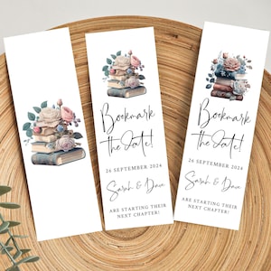 Botanical Save The Date Card | Book Themed Wedding Announcement | Editable Template | Library Book Theme | Literary Wedding Decor Book Marks