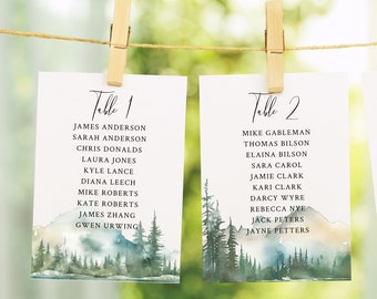 Mountain Seating Cards| Woodland Seating Chart Cards | Mountain Seating Chart |  Editable Seating Cards | Mountain Table Numbers | Download