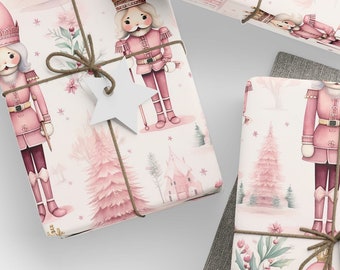 Vintage Inspired Pink Vintage Christmas Wrapping Paper Christmas Wrapping Paper Roll Nutcracker Wrapping Paper Elegant Christmas Gift Wrap