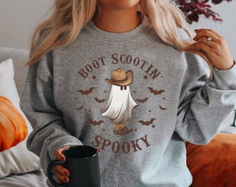 Boot Scootin Spooky Crewneck Cowboy Ghost Shirt Spooky Season Western Halloween Shirt Cute Spooky Shirt Spooky Vibes Retro Halloween Tshirt