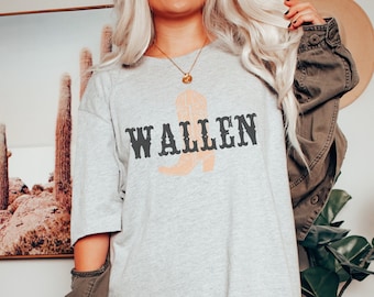 Wallen Boots Tshirt Cowgirl Shirt Country Concert Western Graphic Tee Musica country Western Tshirt Abito Western Girocollo Oversize Western