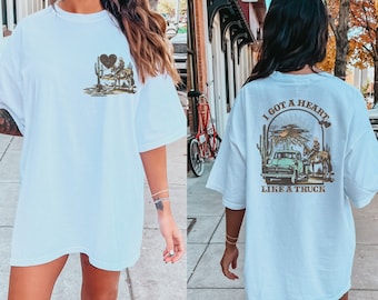 Cuore come un camion Camicia dai colori confortevoli Maglietta occidentale Abito con grafica occidentale oversize Camicie country carine Camicia Nashville Camicia Howdy