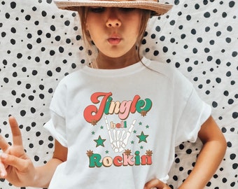 Jingle Bell Rockin barn-t-shirt, retro barntröja, presenter till barn, barnjultröja, Rudolf, barntomtetröja, barnhelgtröja