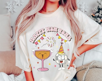 Happy New Year Comfort Colors Shirt New Years Shirt Cheers To The New Year NYE Shirt Hello 2024 Retro Happy New Year 2024 Shirt